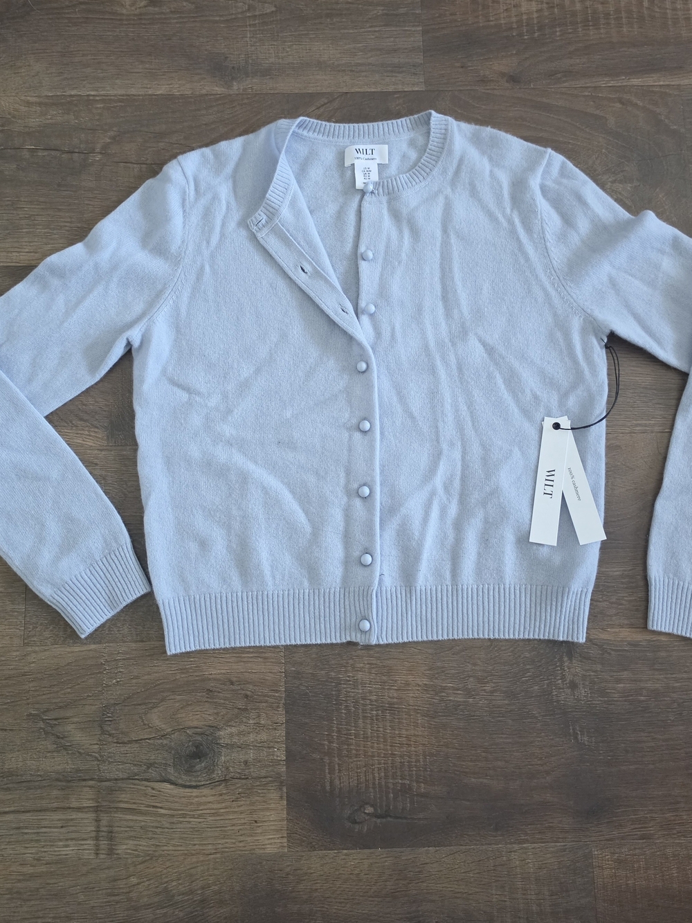 WILT Pale Blue Crewneck Button-Up Cardigan